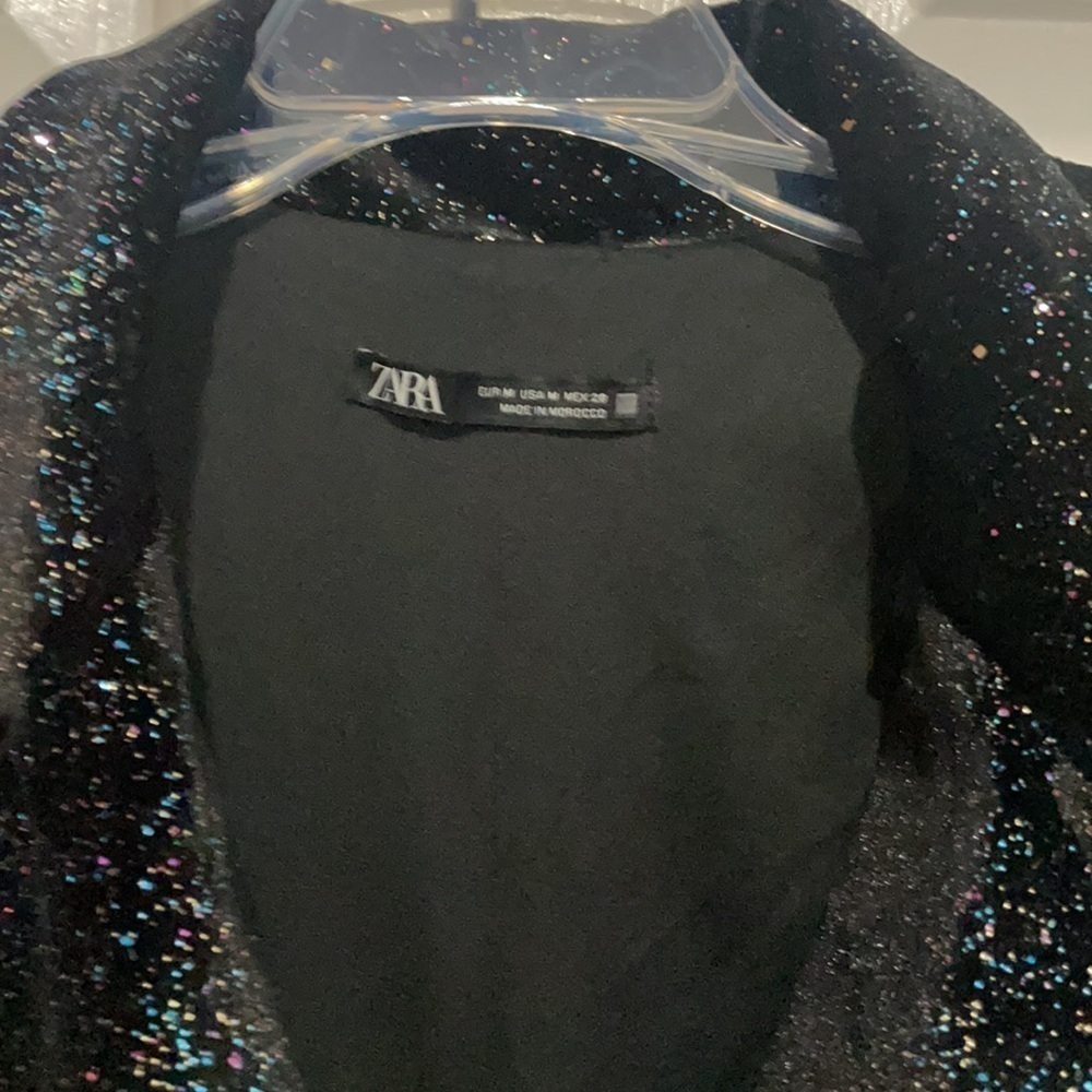 New ZARA Shiny Glittery Velvet Puff Sleeves Blazer Dress With Tie Belt - Picture 13 of 14